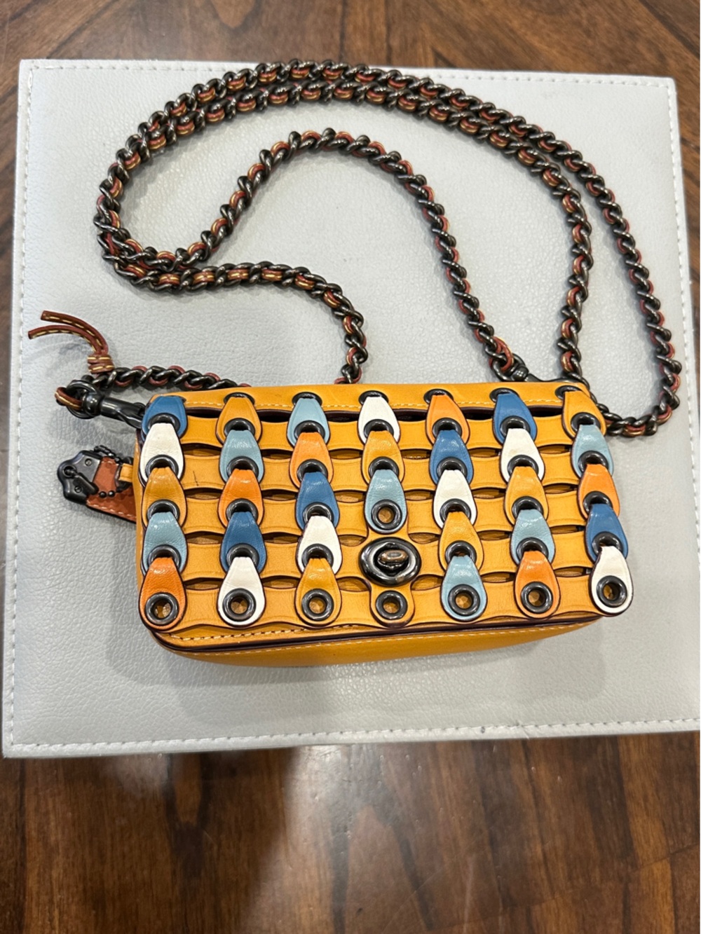 Coach 1941 Dinkier Crossbody, Colorblock Link Leather 86832 Goldenrod